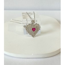 Ασημένιο κολιέ - Καρδιά με κόκκινο ζιργκόν (SN223)